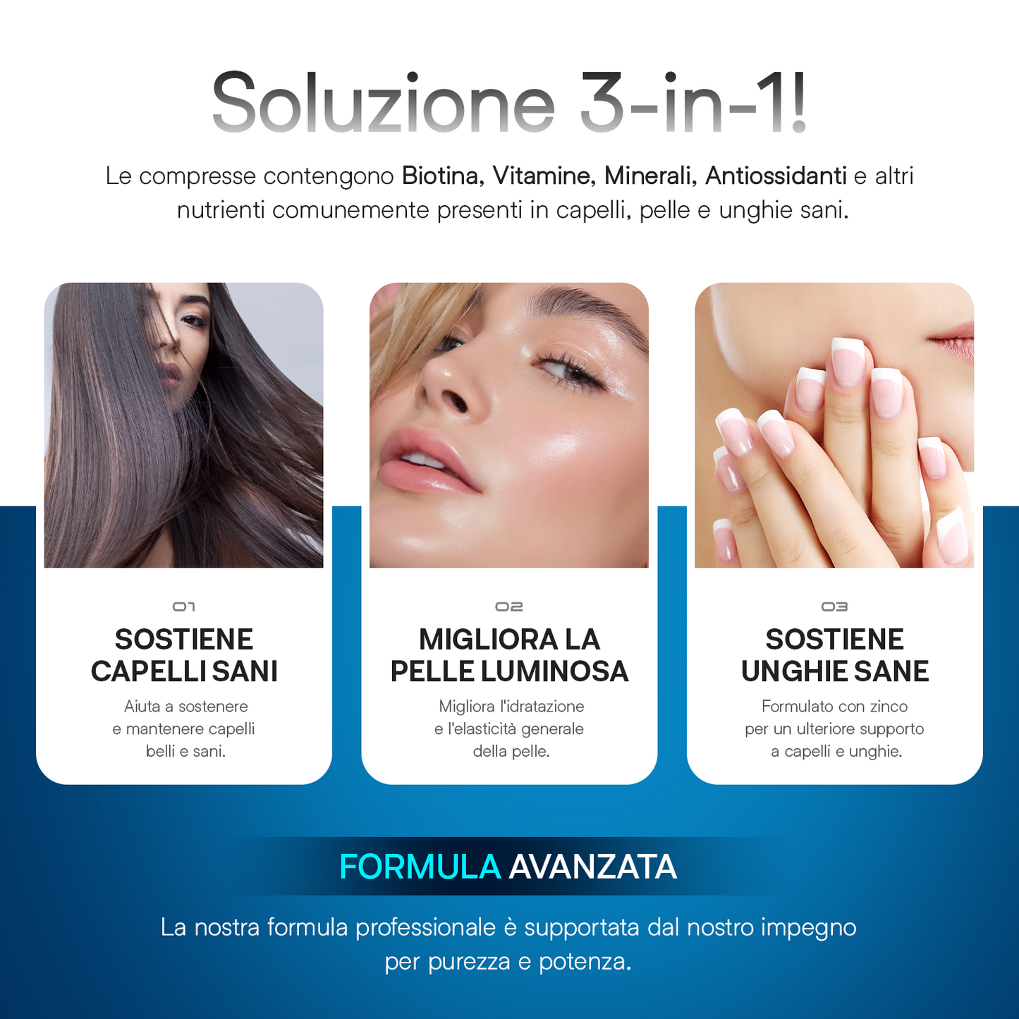 Biotina Plus formula avanzata - sostiene capelli sani - migliora la pelle luminosa - sostiene unghie sane