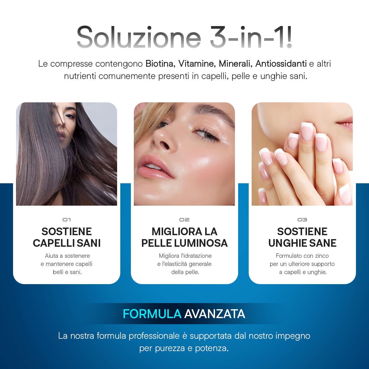 Biotina Plus formula avanzata - sostiene capelli sani - migliora la pelle luminosa - sostiene unghie sane