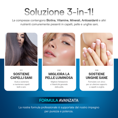 Biotina Plus formula avanzata - sostiene capelli sani - migliora la pelle luminosa - sostiene unghie sane