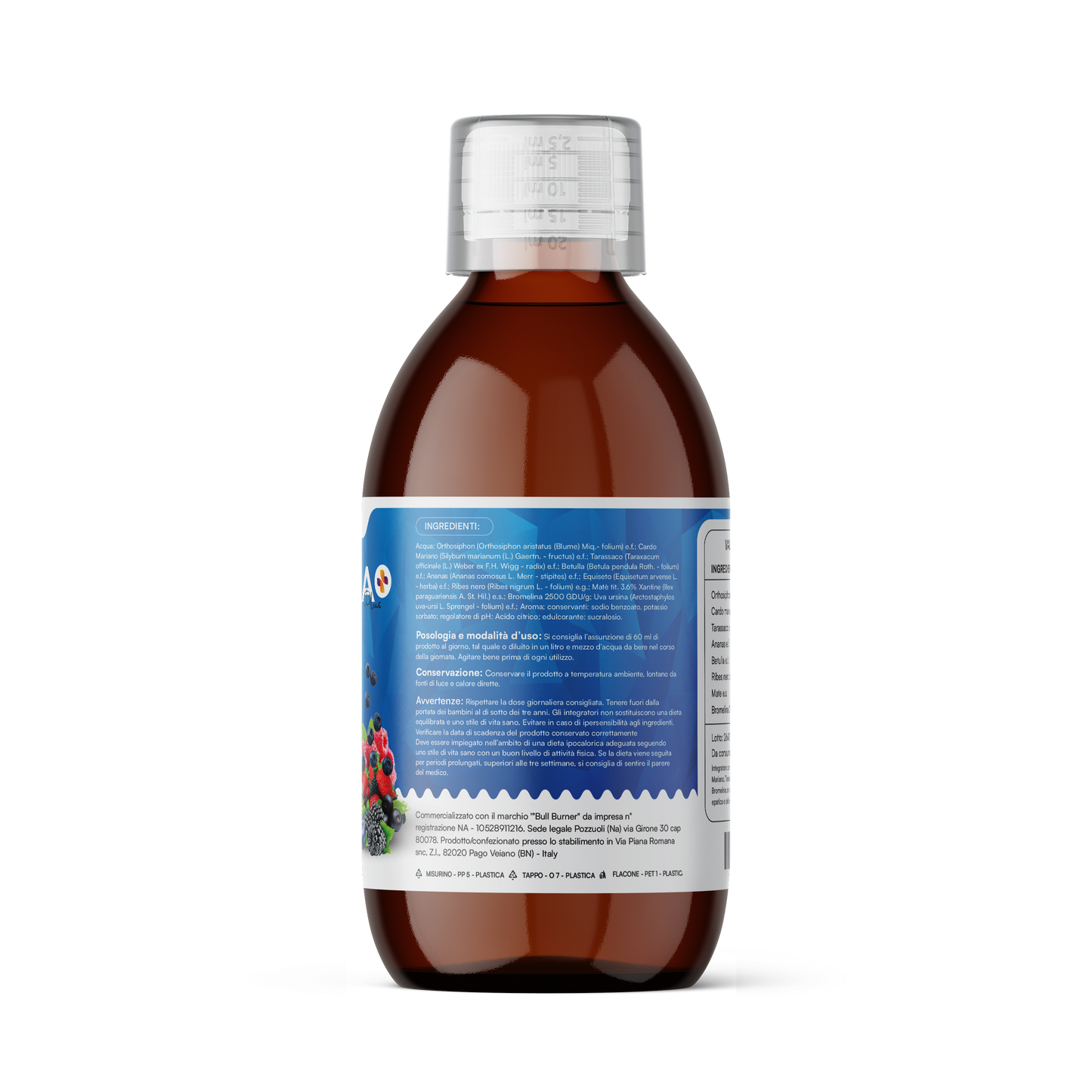 Bull Burner Drenante forte dimagrante Donna Brucia Grassi Potenti Veloci Anticellulite Gambe Detox Depurativo Fegato e Intestino Pancia Piatta e Peso Forma Gusto Frutti di Bosco 500 ml Made in Italy