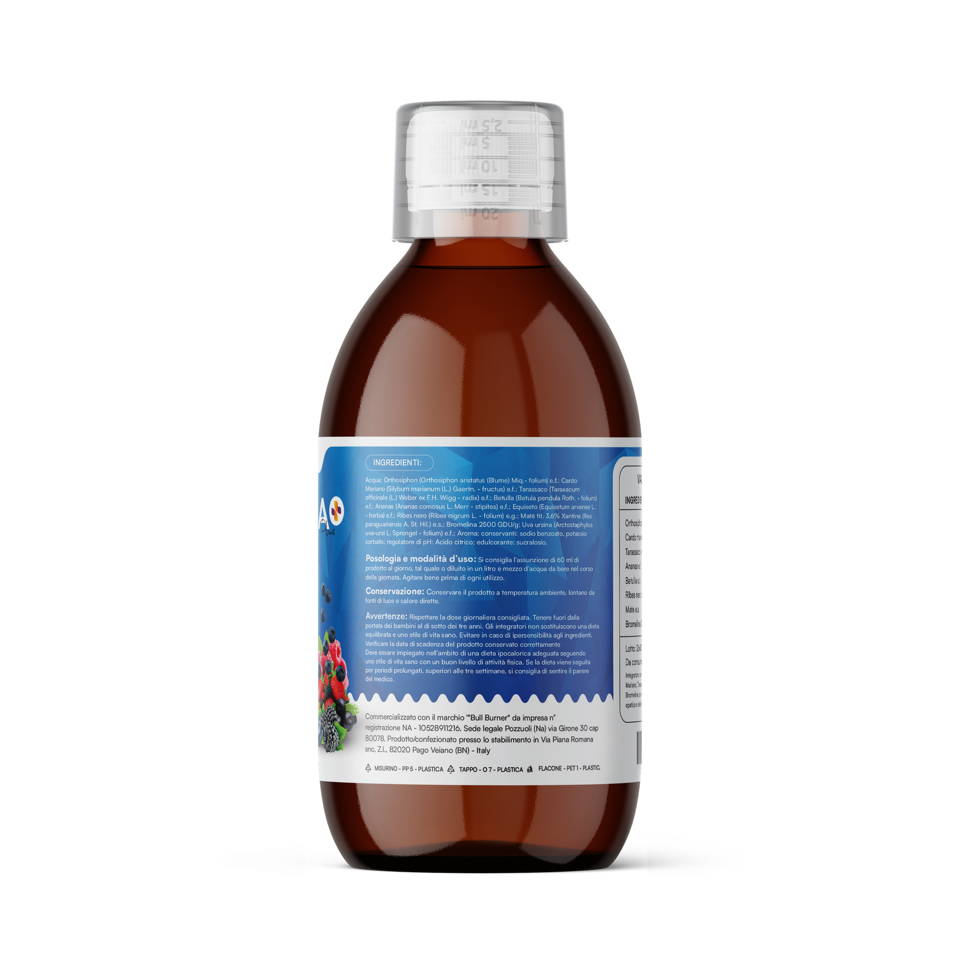 Bull Burner Drenante forte dimagrante Donna Brucia Grassi Potenti Veloci Anticellulite Gambe Detox Depurativo Fegato e Intestino Pancia Piatta e Peso Forma Gusto Frutti di Bosco 500 ml Made in Italy